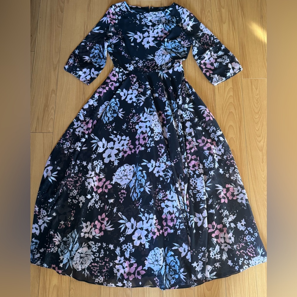 Yumi Kim Black and Pink Floral Long Sleeve Dress